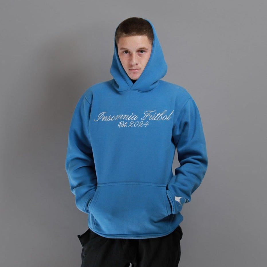 Scripted Blue E Scripted - Blue Hoodie – Insomnia Futbol