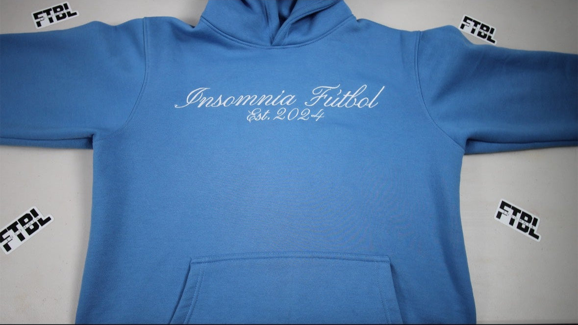 Scripted Blue E Scripted - Blue Hoodie – Insomnia Futbol